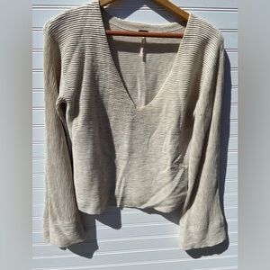 Free People V Neck Flowy bell Sleeve Top